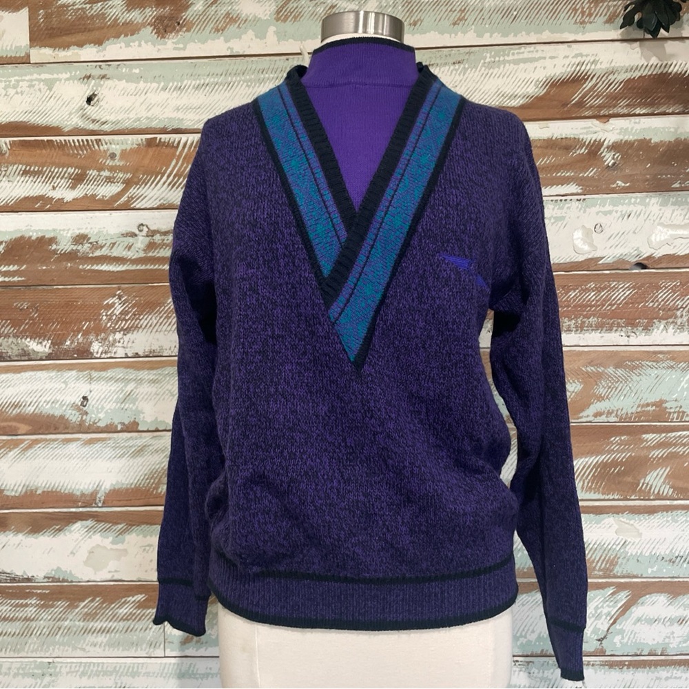 Vintage BUGLE BOY Mock Neck Sweater Mens Classic Purple Yoke Retro Y2K 80s